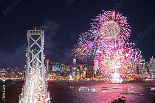 Bay Bridge with Fireworks