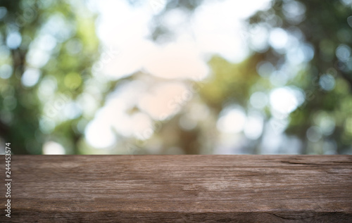 Empty dark wooden table in front of abstract blurred bokeh background of restaurant . can be used for display or montage your products.Mock up for space.