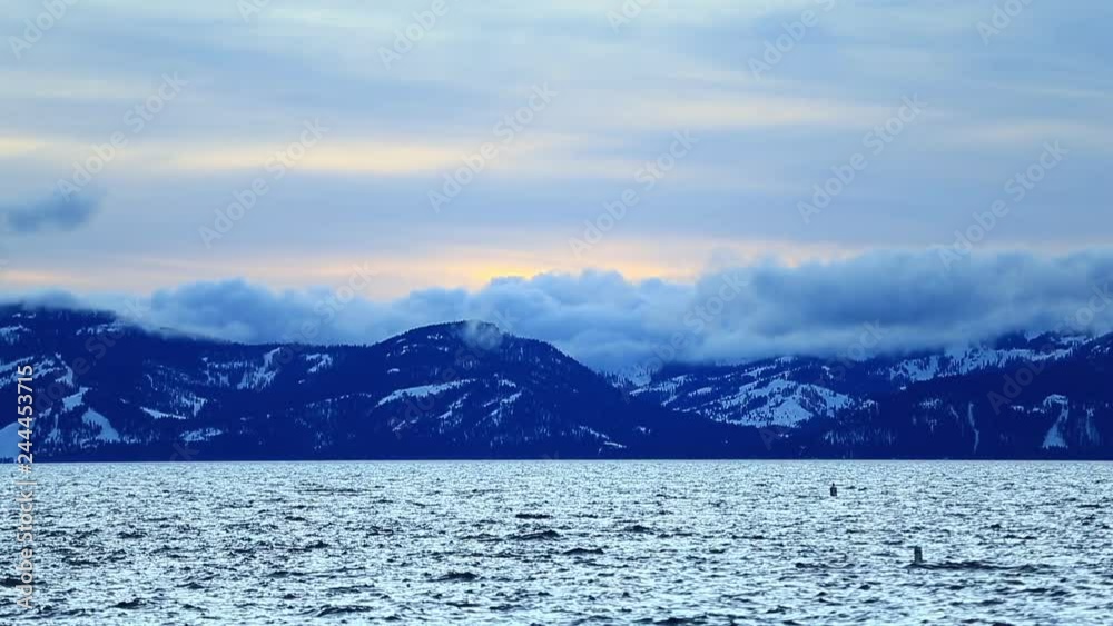Winter Time Lapse of Lake Tahoe at Sunset from Sand Harbor. Winter Time Lapse of Lake Tahoe at Sunset from Sand Harbor.