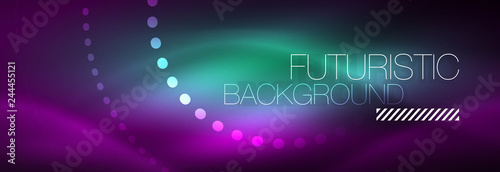 Glowing neon circle line dots, round line design, abstract style on black background. Neon abstract round circles Magic neon lights and glowing dots