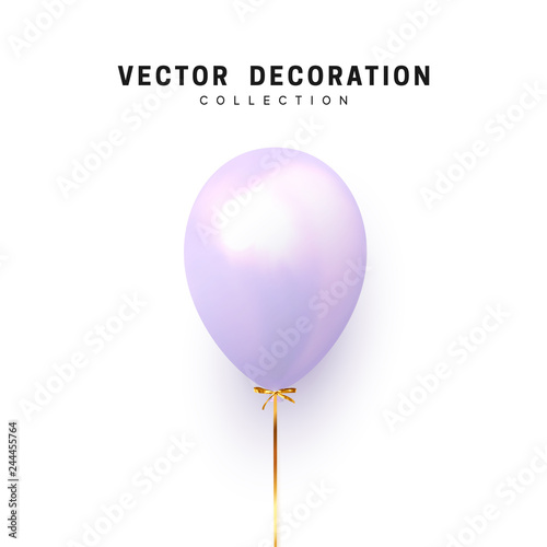 Balloon isolated on white background. Holiday element design realistic baloon with gold ribbon and bow