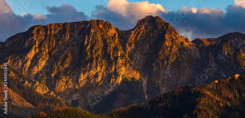 Giewont Mountain in the Tatras in the rays of the setting sun