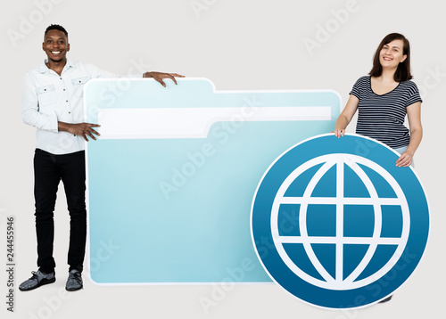 Fotografi People with a folder and a globe icons