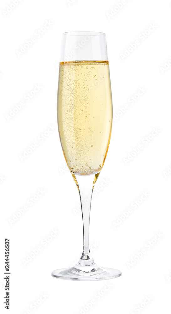 Full glass of champagne isolated on a white background - obrazy, fototapety, plakaty 