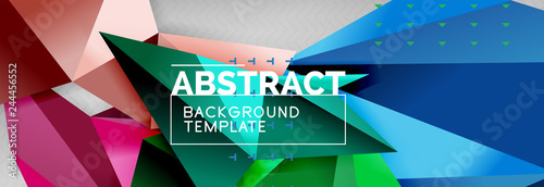 Mosaic triangular 3d shapes composition, geometric modern background. Triangles and polygons design