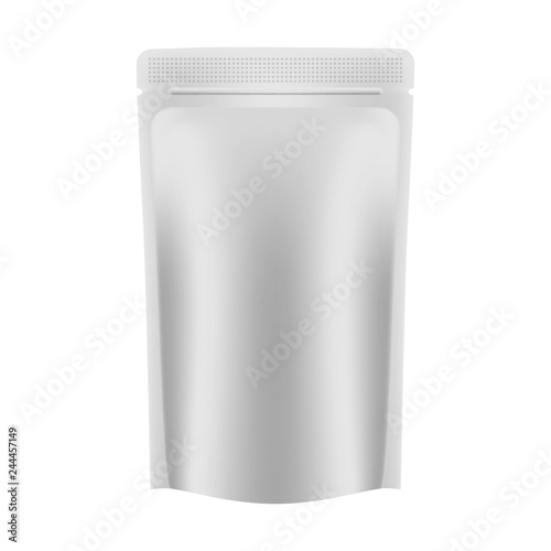 Blank vacuum stand up pouch isolated on white background, mockup