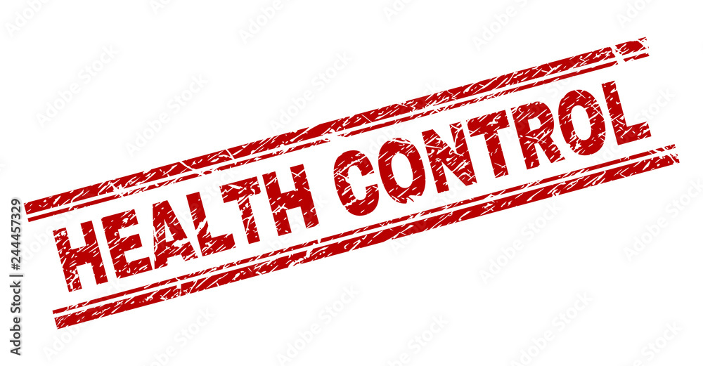 HEALTH CONTROL seal print with grunge style. Red vector rubber print of HEALTH CONTROL tag with dust texture. Text tag is placed between double parallel lines. HEALTH CONTROL seal print with grunge style. Red vector rubber print of HEALTH CONTROL tag with dust texture. Text tag is placed between double parallel lines.