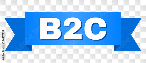 B2C text on a ribbon. Designed with white caption and blue tape. Vector banner with B2C tag on a transparent background.