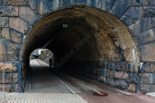 Old train tunnel at the Baana pedestrian and bicycle corridor. Helsinki, Finland. photo