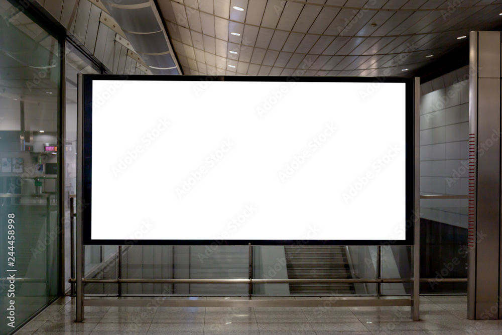 Mockup image of Blank billboard white screen posters and led in the subway station for advertising - obrazy, fototapety, plakaty 