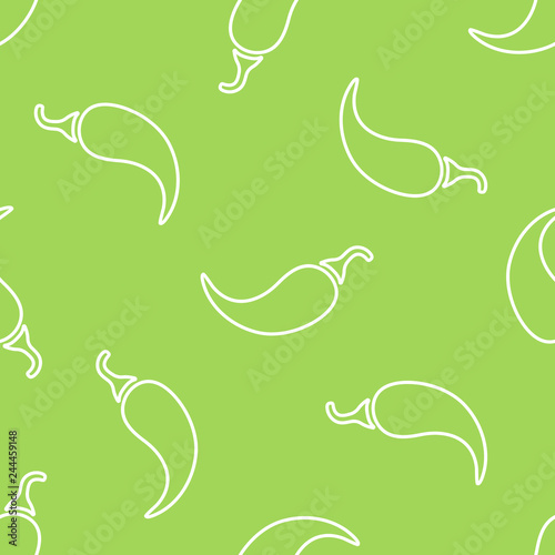 Chili pepper line seamless vegetable pattern vector flat illustration. Fresh food pattern in white and green colors with chili pepper vegetable silhouette seamless element for healthy vegetarian menu