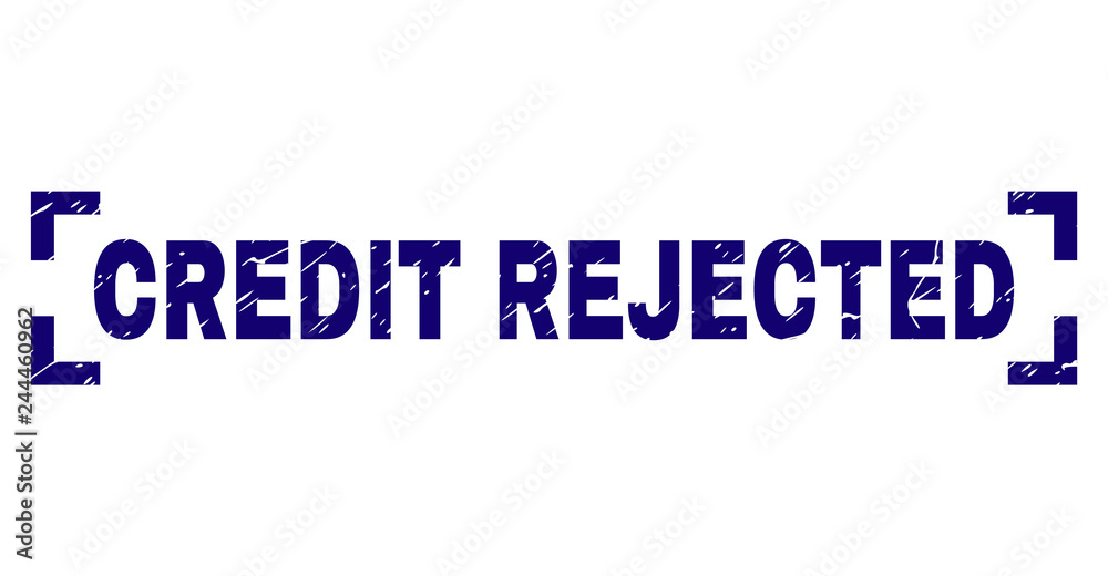 CREDIT REJECTED text seal watermark with corroded style. Text caption is placed inside corners. Blue vector rubber print of CREDIT REJECTED with corroded texture.