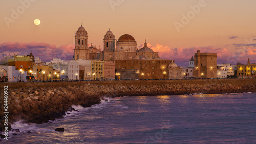 Full Moon Over Cadiz Cathedral f photo