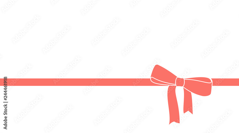 Decorative Living Coral bow with horizontal ribbon isolated on white. Vector gift bow with ribbon for page decor. Decorative Living Coral bow with horizontal ribbon isolated on white. Vector gift bow with ribbon for page decor.