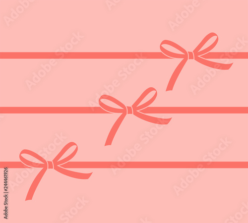 Decorative Living Coral bow with horizontal  ribbon isolated on white. Vector gift bow with ribbon for page decor.