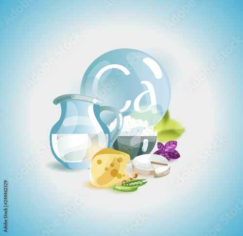 Calcium in food. Natural organic foods high in calcium. Time for health.