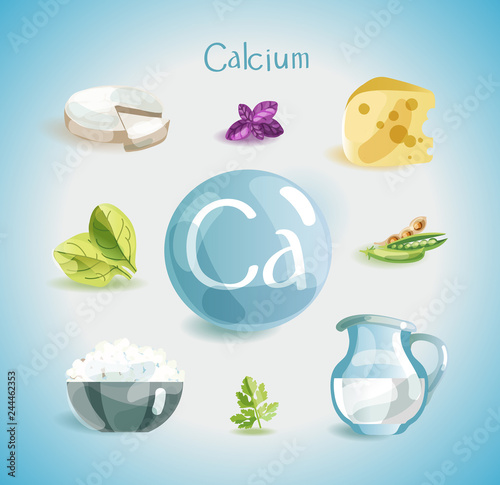 Calcium in food. Natural organic foods high in calcium. Time for health.