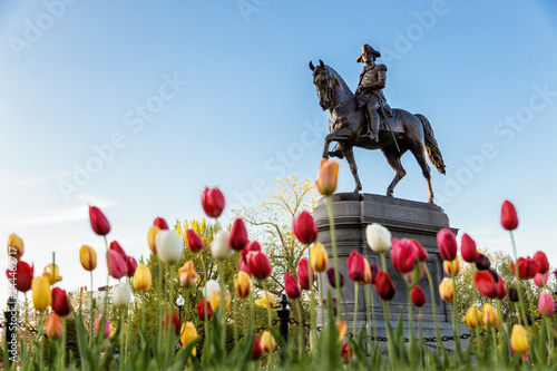 Statue of George Washington in Spring