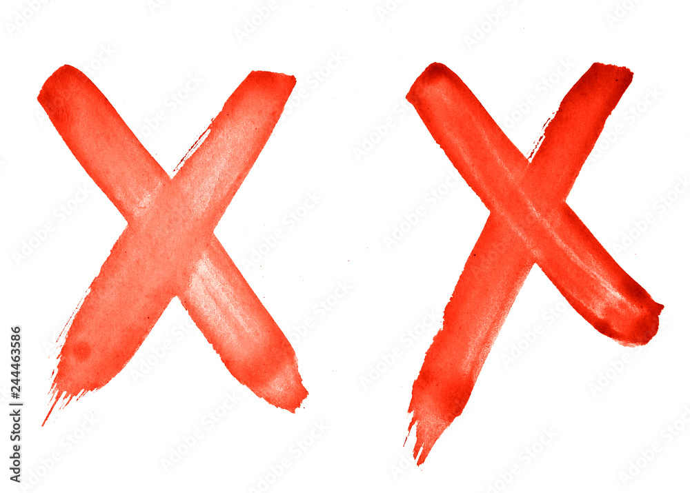 2 characters - Cross, X - red watercolor painted by hand with a rough brush. Vintage pattern for design and decoration. 2 characters - Cross, X - red watercolor painted by hand with a rough brush. Vintage pattern for design and decoration.