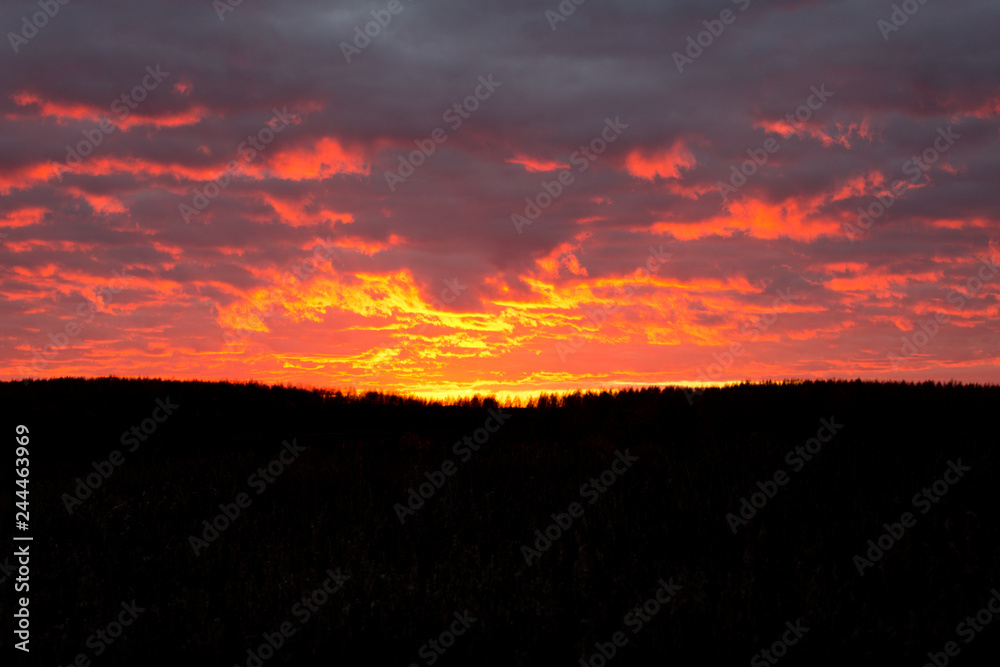 Dramatic bright sun at sunset