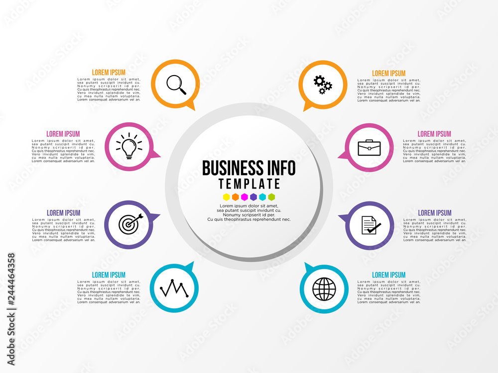 Business Infographics Element Vector Design Template. Data Visualization Timeline with circles, steps, number options most useful can be used for workflow layout, presentation, diagram, annual reports Business Infographics Element Vector Design Template. Data Visualization Timeline with circles, steps, number options most useful can be used for workflow layout, presentation, diagram, annual reports