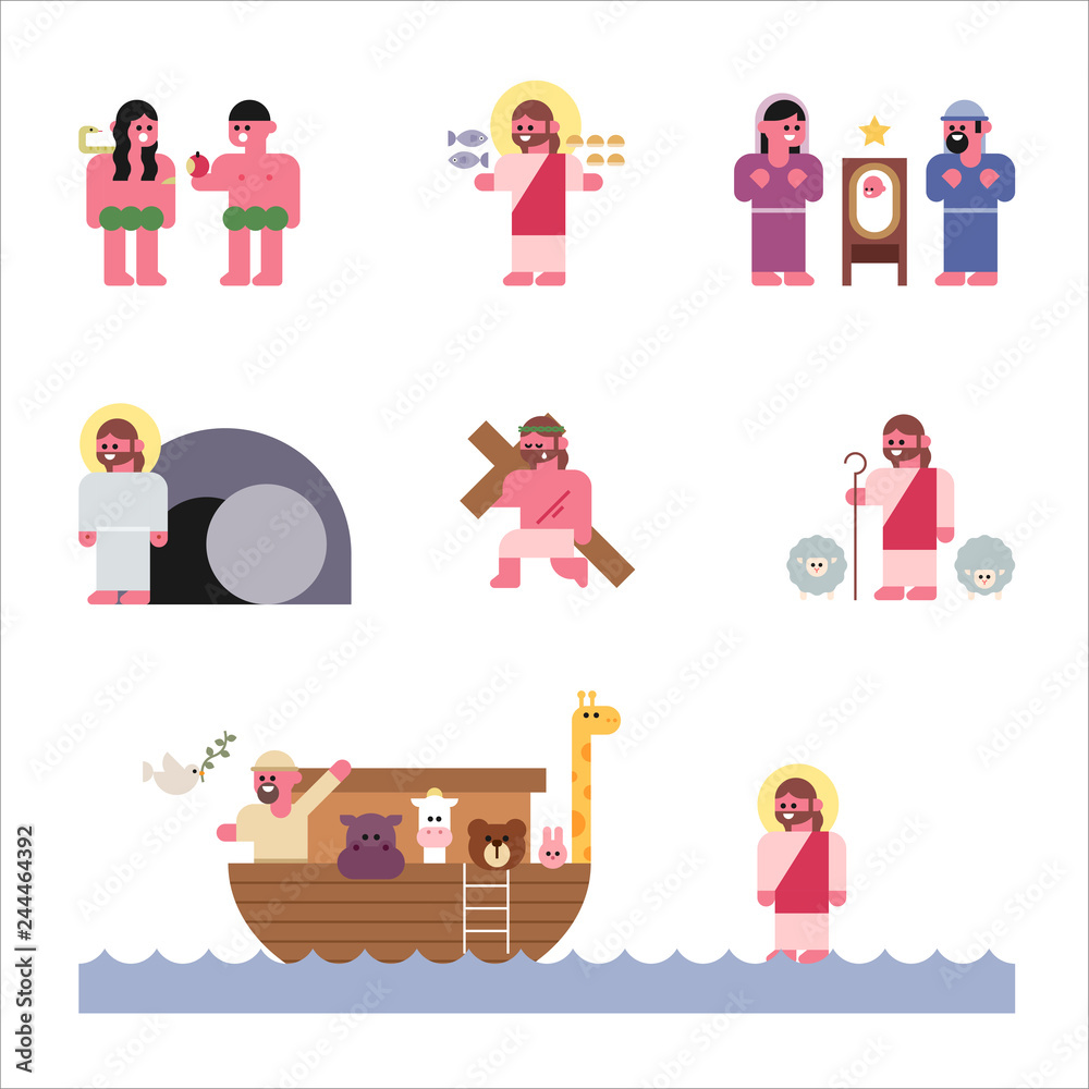 Bible story set. flat design vector graphic style concept illustration ...