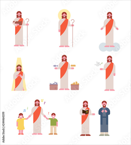 Jesus character set in the Bible. flat design vector graphic style concept illustration.
