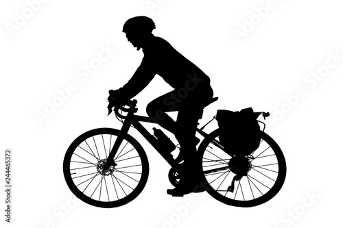 Silhouette man and bike relaxing on white background