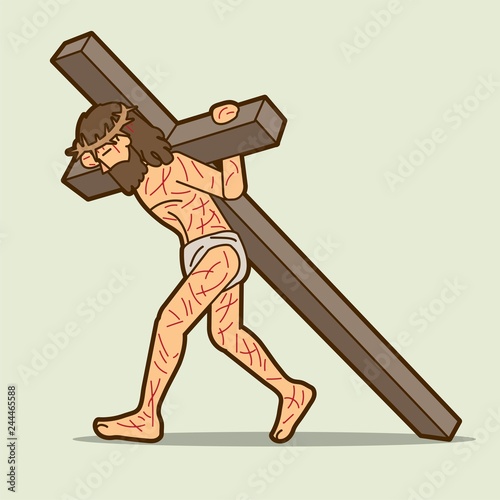 Jesus Christ carrying cross cartoon graphic vector