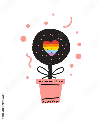 Rainbow houseplant in a pot cute vector illustration in cartoon style