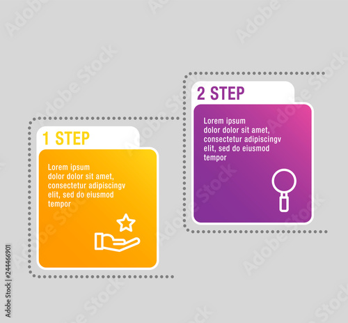 Modern 3D vector illustration. A rectangular infographic template with two elements, squares and percentages. Designed for business, presentations, web design, interface, charts with 2 steps