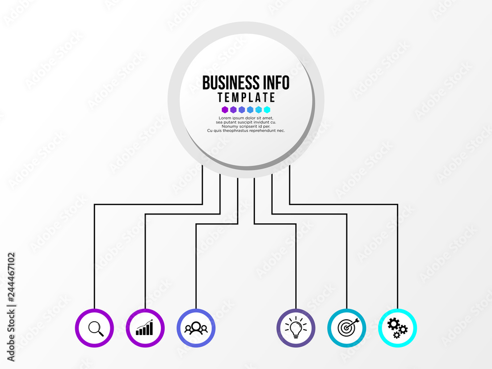 Business Infographics Element Vector Design Template. Data Visualization Timeline with circles, steps, number options most useful can be used for workflow layout, presentation, diagram, annual reports