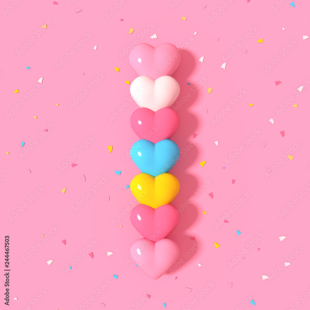 Sweet heart shape candies on pink background. 3d rendering picture.