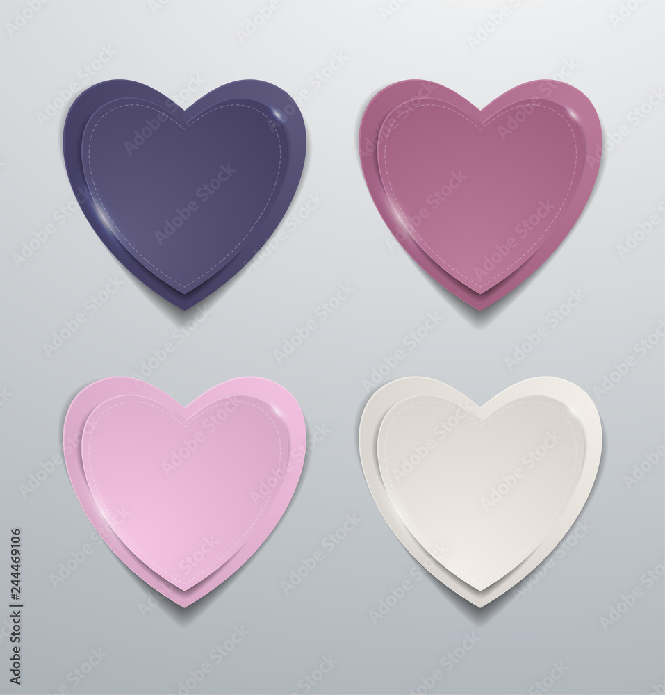 Coloured paper hearts set. Collection of hearts