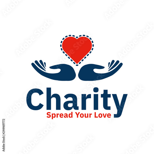 Charity logo design inspiration, love shape and hand design illustration