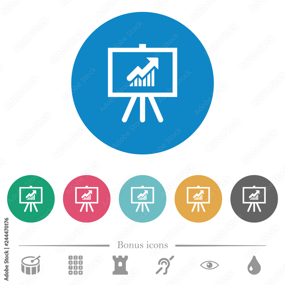 Presentation table with rising graph flat round icons Presentation table with rising graph flat round icons