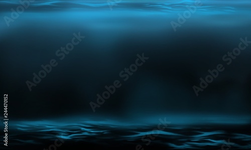 Product of the sea depth with the radiance of the water, the depth of the ocean with the overflow of light in the water. Blue sea smooth background. Clean photographer studio. Neon Light, reflection photo