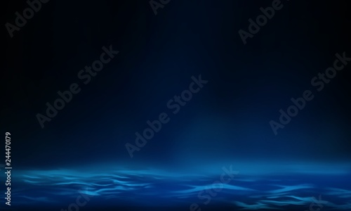 Product of the sea depth with the radiance of the water, the depth of the ocean with the overflow of light in the water. Blue sea smooth background. Clean photographer studio. Neon Light, reflection