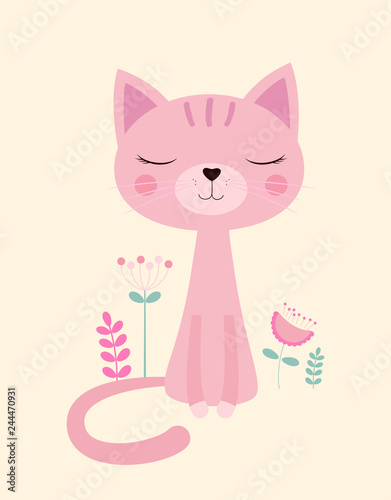 pink cat and flowers