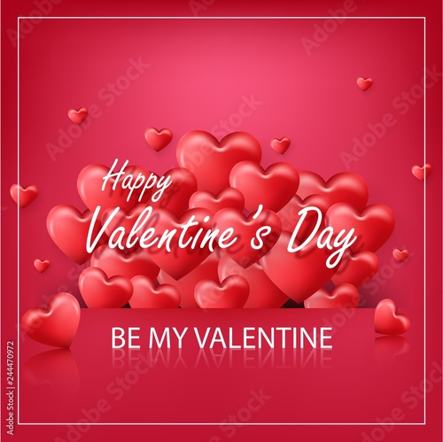 Vector illustration of Valentine's day on red background with red balloons heart