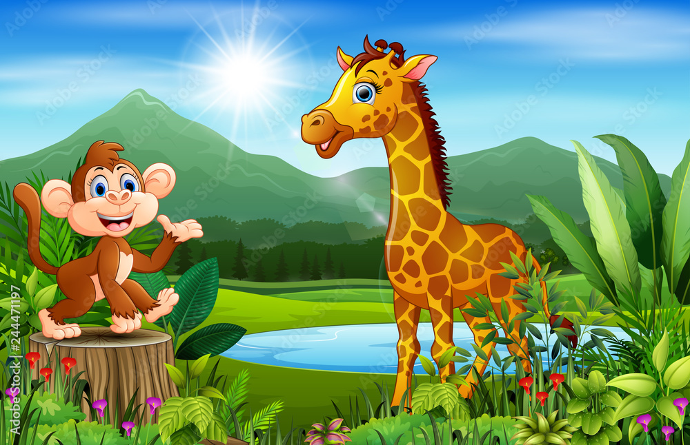 Landscape views of mountains with wild animal Landscape views of mountains with wild animal