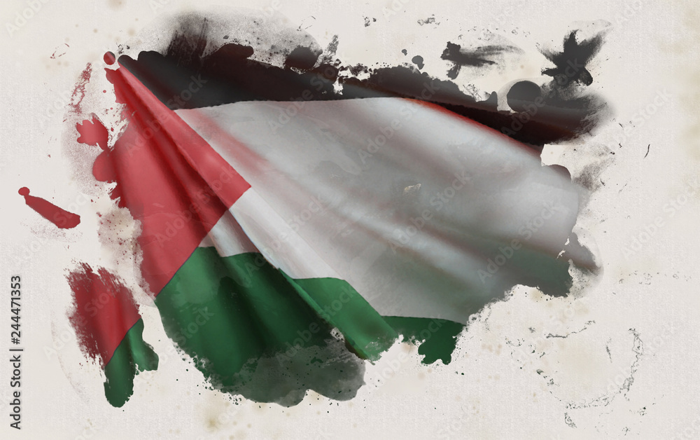 Palestinian Flag, Palestine National Colors Background <<3D Rendering>>  Stock Illustration