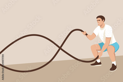 battle rope workout,vector illustration, flat style