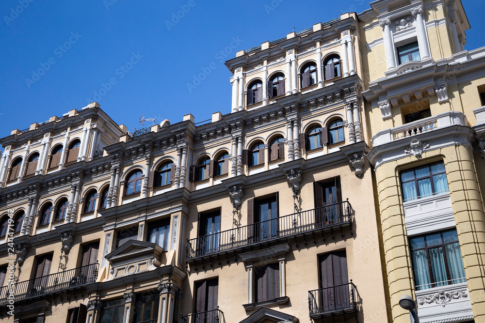 Beautiful classic traditional european architecture on the streets of the famous capital of Spain - Madrid