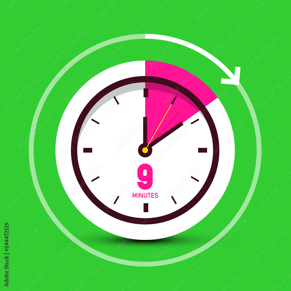 9 Nine Minutes Time Symbol. Clock Icon. 9 Nine Minutes Time Symbol. Clock Icon.