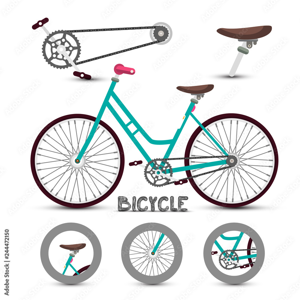 Bike Symbol. Bicycle Icon with Parts. Vector Illustration.
