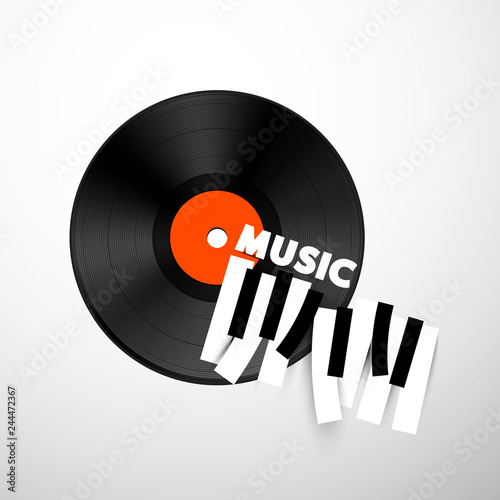 Music Vector Design with Lp Vinyl Disc and Piano Keys