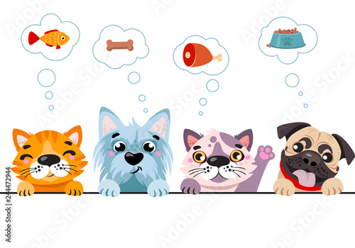 Cats and small dogs border set. Funny dog and cute cat best friends. Happy friendship day. Vector illustration isolated on white b