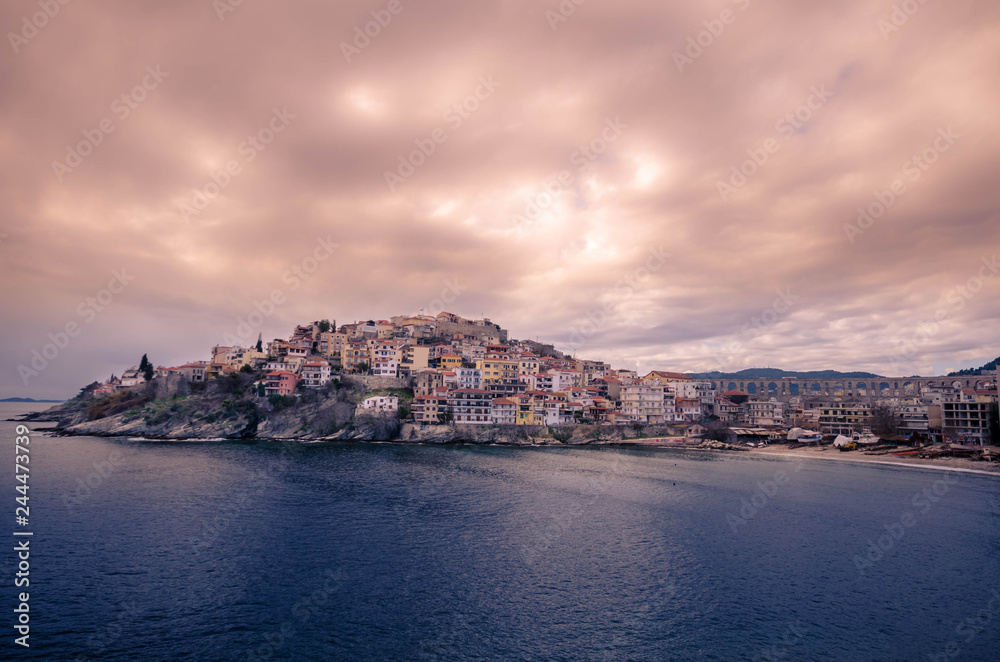 Amazing view of kavala, the picturesque city of north Greece, situated on the bay of Kavala,looking at the aegean sea.