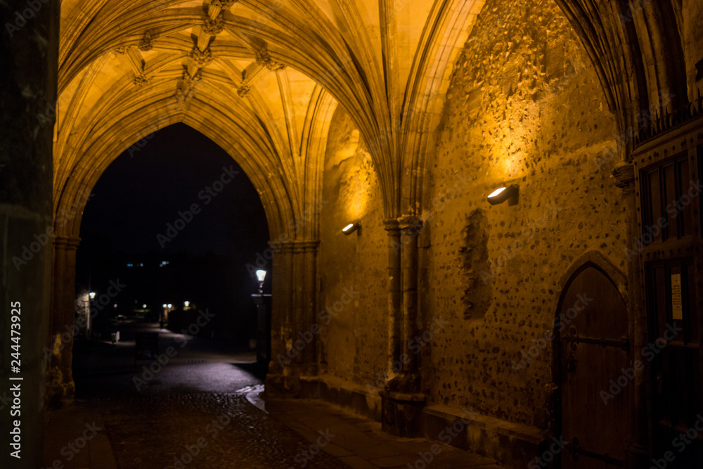 The lit archway in the medieval city of Norwich